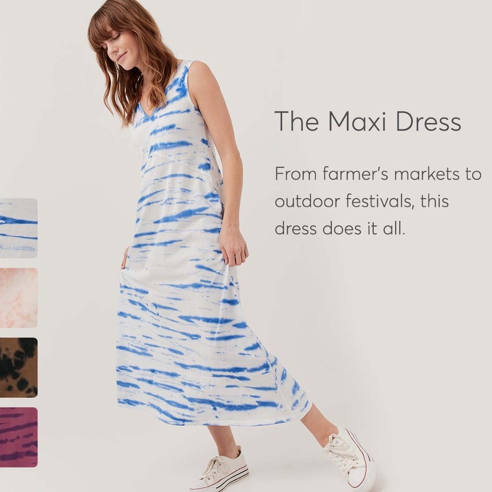 Pact Blue and White Tie-Dye Maxi Dress 100% Cotton Size Large